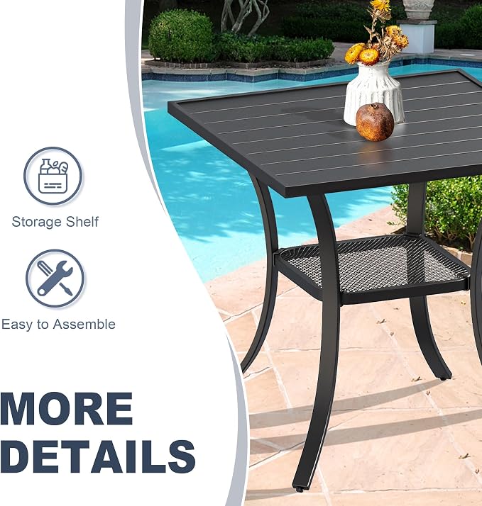 VICLLAX Patio 3 Pieces Outdoor Bistro Table Set, Wrought Iron Metal Furniture with 28" Square Table and 2 Stackable Chairs, Patio Dining Set for Patio, Lawn, Garden, Porch, Black