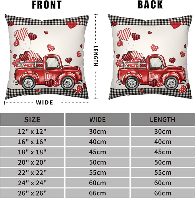 Valentines Throw Pillow Covers 22x22 Valentines Day Red Truck Pillow Covers Pack of 2 Heart Balloon Black Buffalo Plaid Decoarative Pillow Case for Home Outdoor Deocr Couch