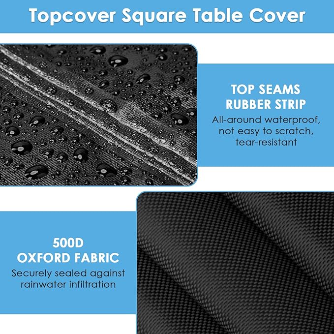 Outdoor Square Table Cover Waterproof Anti-UV Heavy Duty Square Table Covers for Outdoor Furniture,Windproof Patio Coffee & Dining Table & Table Top Cover Weatherproof,55"L×55"W×4"H