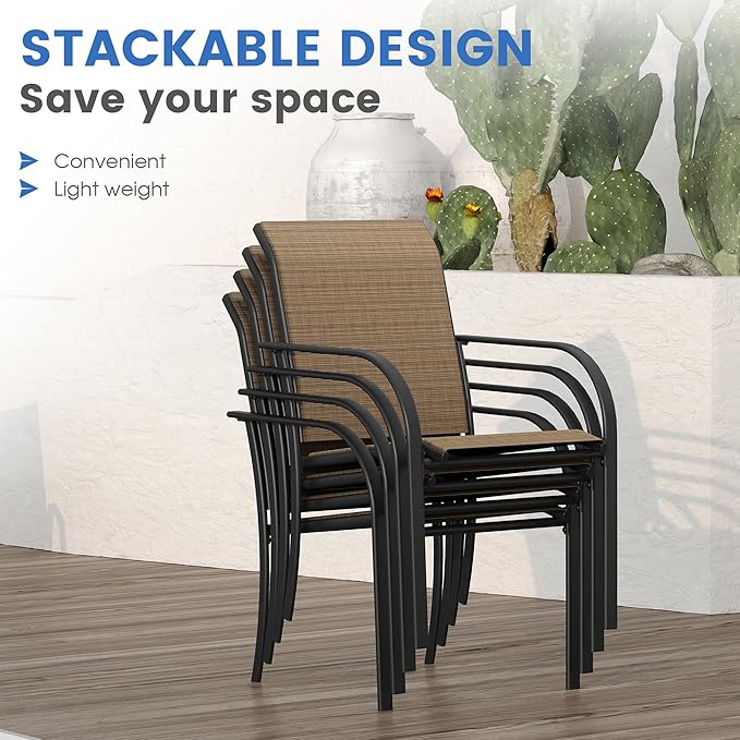 VICLLAX Patio Table and Chair Set of 8, All Weather Metal Round Outdoor Dining Furniture Set-53 Round Outdoor Table and Chairs, Black Tabletop