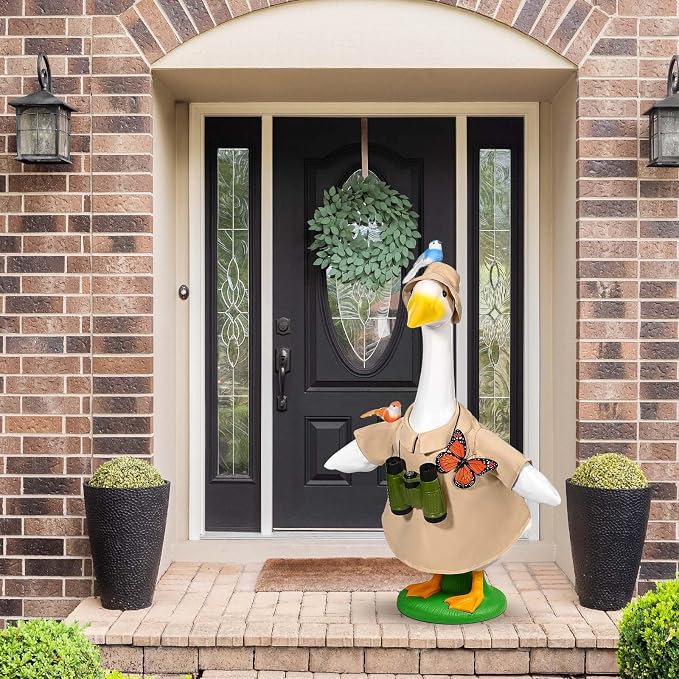 JcHrmers Bird Watching Porch Goose Outfits Lawn Porch Goose Clothes, Fits 23" Cement Plastic Goose Statue for Bird Lovers Outdoor Garden Yard Patio Art Decor