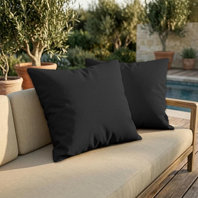 Covers & All Sunbrella Throw Pillows Set of 2, 18 x 18 Inch Square Outdoor & Indoor Cushions with Insert, Fade & UV Resistant Fabric (Canvas Black)