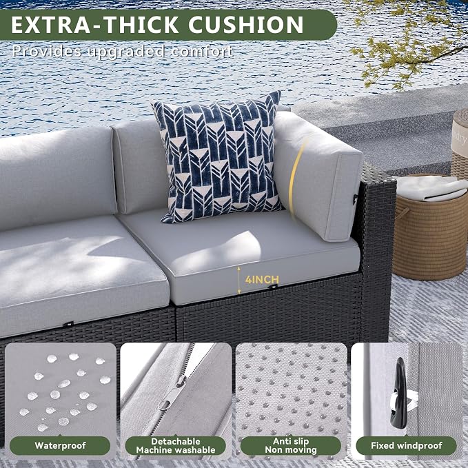 Aoxun 7 Piece Patio Furniture Set, Wicker Rattan Patio Sectional Sofa, Outdoor Furniture Set with Thickened Cushion, Light Gray