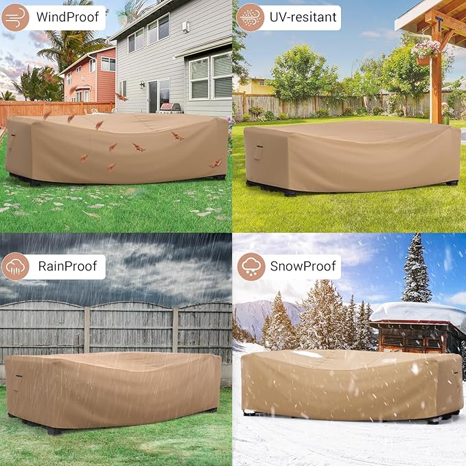 Mrrihand Heavy Duty Patio Furniture Covers, Outdoor Furniture Covers Waterproof Sectional Sofa Set , Patio Table and Chair Set Cover 118"L×57"W×28"H,Brown