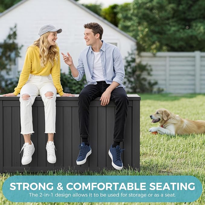 NUNU LAB 180 Gallon Outdoor Storage Box Waterproof, Outside Package Delivery Deck Boxes with Lockable Lid, Backyard Storage Bin For Garden Tools, Patio Cushions, Black
