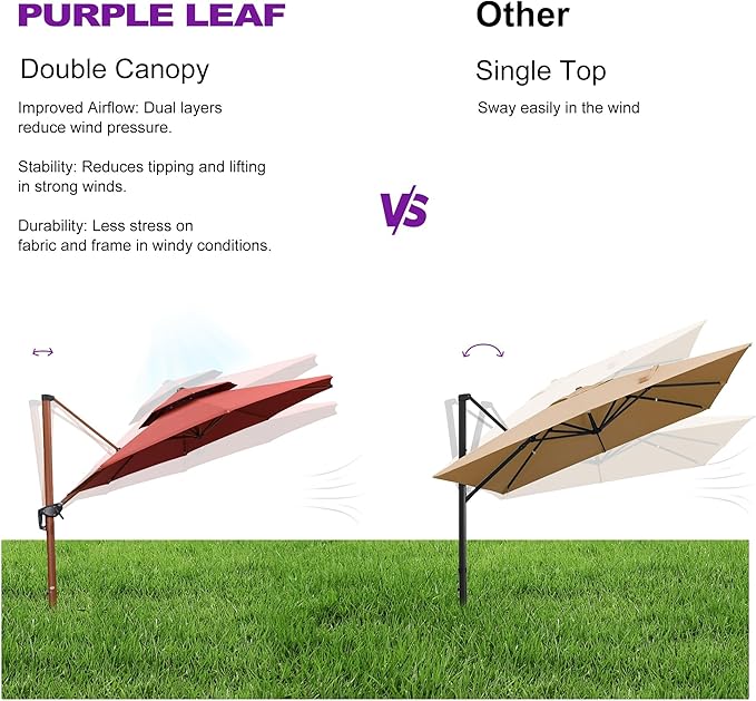 PURPLE LEAF Large 11ft Brick Red Cantilever Umbrella with Base, Windproof and UV Resistant