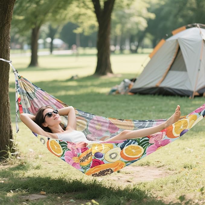 Camping Hammock Outdoor Hammocks for Outside Pawpaw Fruits Flower Beach Trees Portable Lightweight with Pockets Tree Straps Indoor Small