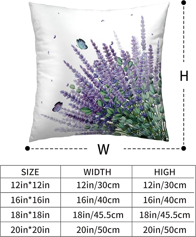 Purple Lavender Outdoor Cushion Cases for Patio Living Room Garden Sofa Set of 2 Spring Floral with Butterfly Throw Pillow Covers Flowers Farmhouse Square Pillowcases 24x24