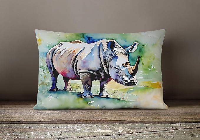 Caroline's Treasures DAC2983PW1216 Rhinoceros Throw Pillow Machine Washable, Indoor Outdoor Decorative Pillow for Couch, Bed or Patio, 12HX16W