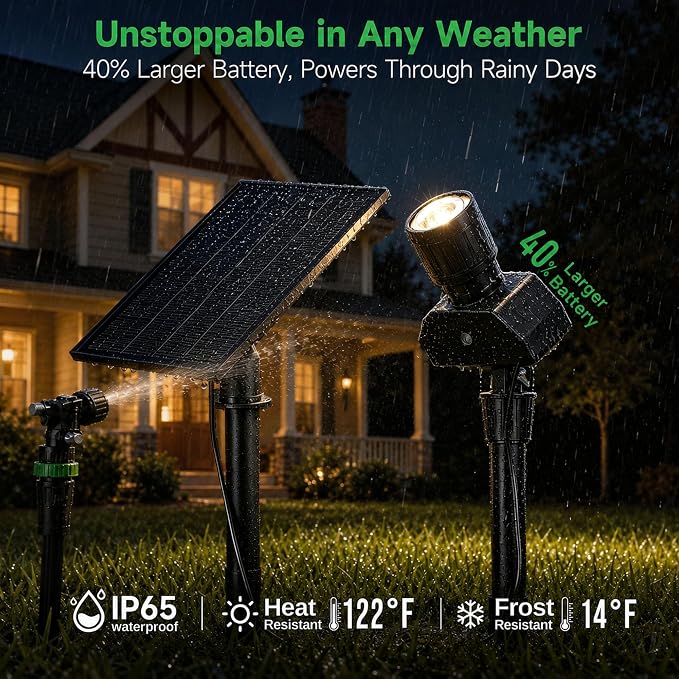 All Night Solar Spot Lights 2500mAh, Adjustable Angle Landscape Lights Waterproof, Separate Panel LED Uplight Dusk to Dawn, 5 Lighting Modes for Plant Flag Sign Bush 6 Pack