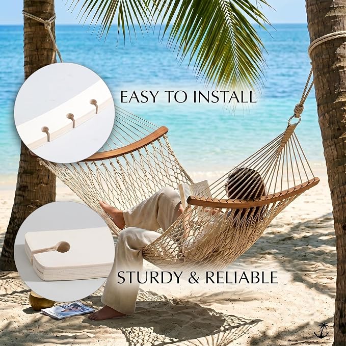 2 PCS Detachable Hammock Spreader Bars, Durable Wooden Crossbars for Hanging Hammocks, Sturdy and Lightweight Replacement Accessories Bars for Patio, Camping, Backyard and Porch