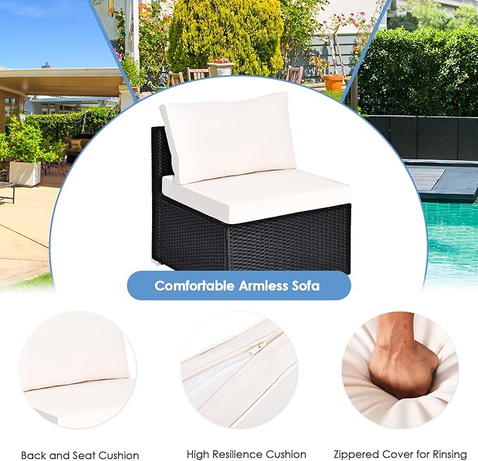 DORTALA Wicker Patio Furniture Set 5 Piece, Outdoor Conversation Sets with Chairs, Ottomans, Tempered Glass Table, Cushions, All Weather Rattan Sofa Couch for Balcony, Porch, Backyard, Deck, White