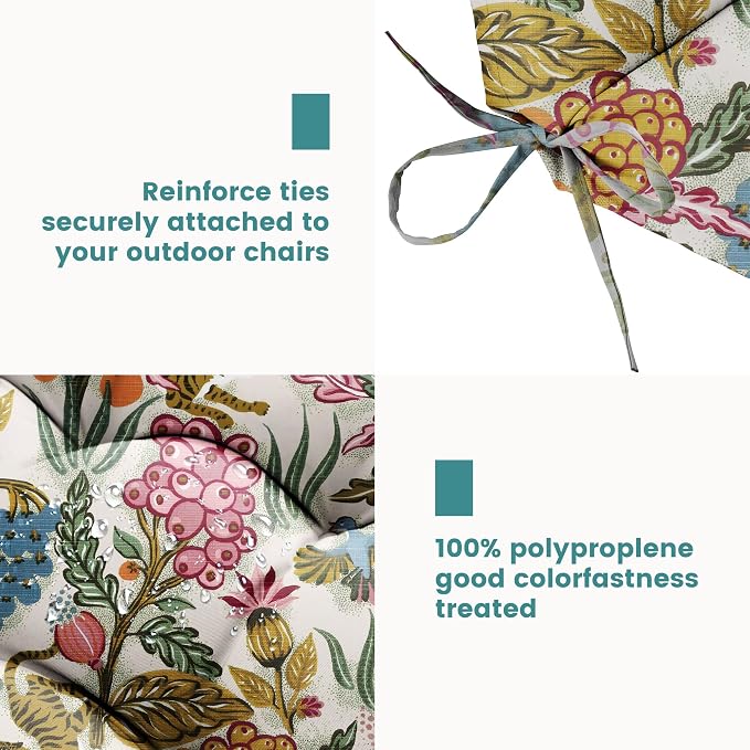 Tufted High Back Adirondack Chair Cushion 45"x21"x4",Floral | Patterned outdoor cushion with ties; premium padded design fits garden rocking chairs, multiple color options available