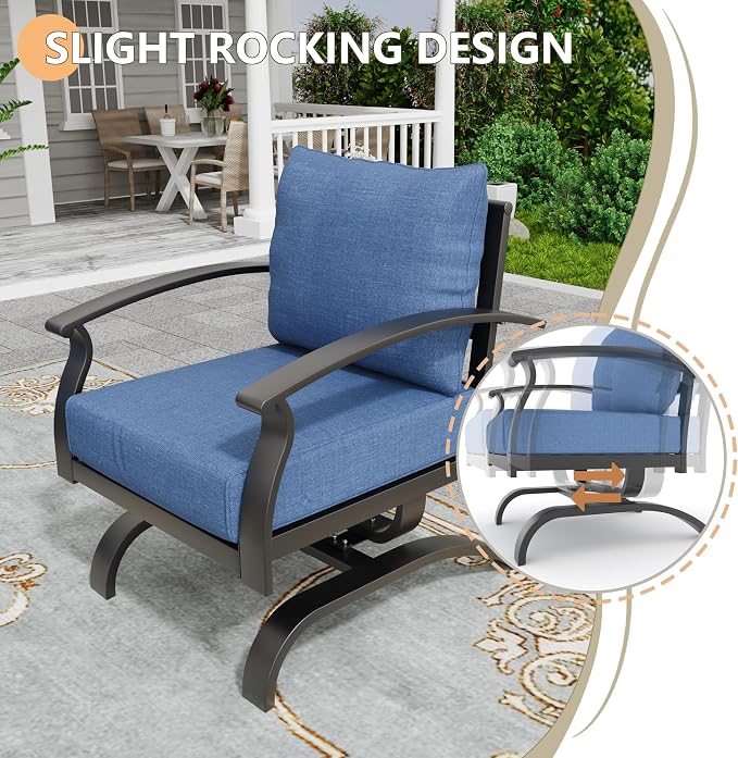 Metal Patio Furniture Set,4 Pieces 5 Seats Patio Sectional Outdoor Furniture Set with Rectangular Coffee Table,Patio Conversation Sets with 5.1" Thickened Cushions,Navy BlueNavy Blue