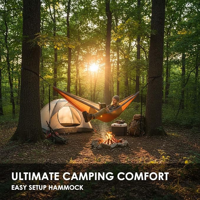 Double Hammock, Outdoor Hammock for Camping Hiking Backpacking, Portable Hammock with Carry Bag and Tree Straps, Hammock for Patio Beach Yard