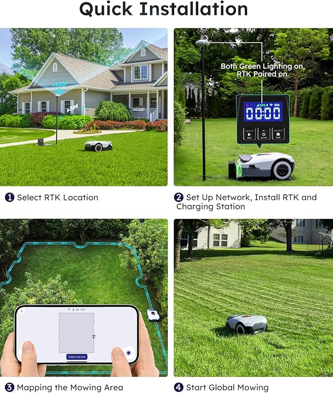 ANTHBOT Genie1000 Robot Lawn Mower - NO Wire, Full Band RTK+4-Eye Vision Robotic Lawnmower for 1/2 Acre, Auto Mapping, Multi-Zone Management (Renewed)