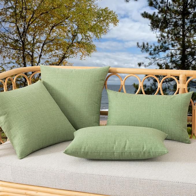 Kevin Textile Outdoor Waterproof 12”x24” Pillow Covers 2 Pack, Sage Green | Water Resistant, Soft Faux Linen-cotton Yarn-dyed Woven Texture Throw Pillow Covers for Tent Patio Garden Couch Sofa