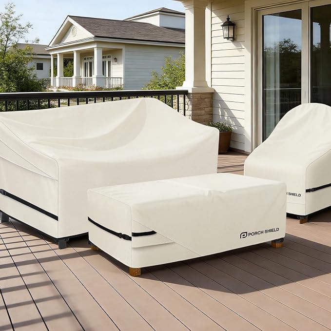 Porch Shield Patio Coffee Table Cover - Waterproof Outdoor Furniture Rectangular Small Table Covers 42 x 24 inch, Beige