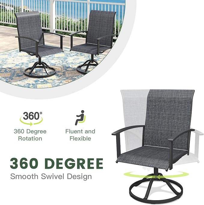 7 Pieces Round Outdoor Table and Chairs Set, Patio Dining Set with 50" Round Spliced Outdoor Table and Patio Swivel Chairs for Backyard Lawn Garden, Black Table and Black Chairs