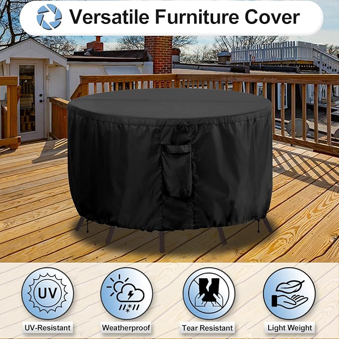 OutdoorLines Outdoor Waterproof Patio Table Furniture Set Covers - Round Couch Sectional Cover Outside Weatherproof Patio Furniture Covering for Deck, Lawn and Backyard 72"DIA x 28"H, Black