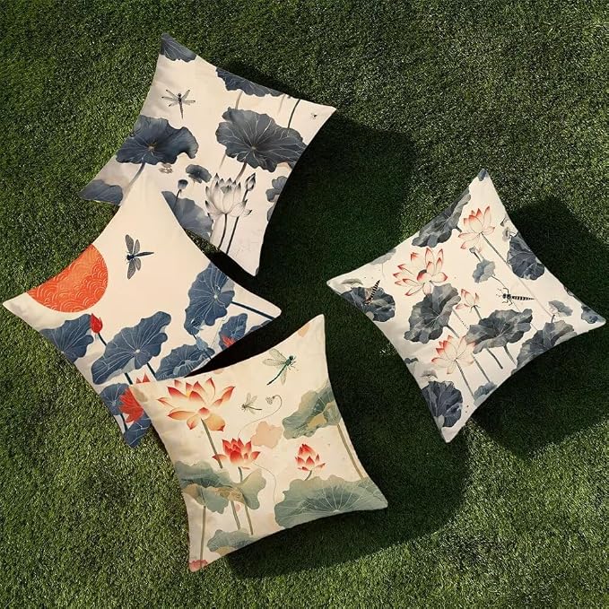 Outdoor Pillows, 4 Packs Outdoor Waterproof Throw Pillow Covers 26x26, Outdoor Off White Pillow Covers Waterproof Modern Square Garden Decor Couch Cushion Covers, Flower Pillow Covers for Patio H-9