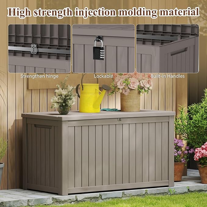 180 Gallon Waterproof Resin Outdoor Storage Box, Lockable & UV Resistant | Patio Deck Boxes, Outside Storage for Patio Cushions, Pool Toys, Garden Tools & Package Delivery, Brown