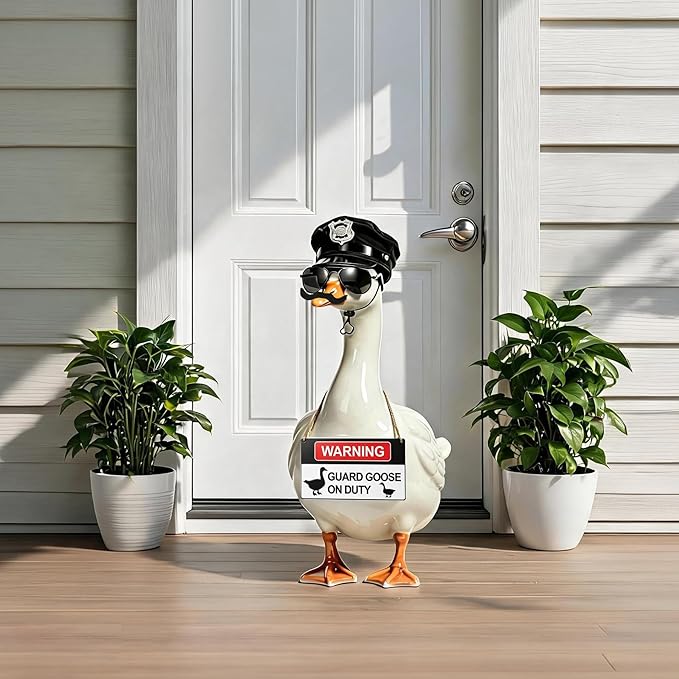 9 Pcs Police Porch Goose Outfits,23" Goose Clothes with Police Hat Beards Glasses Danger Guard Geese on Duty Warning for Garden Decoratio