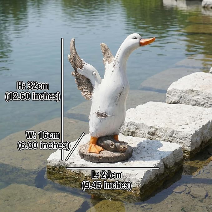 12" Real Farm Porch Duck Statue, Resin Large Lawn Yard Porch Goose, Whimsical Outdoor Decor Gift Idea, Concrete Porch Goose Perfect for Garden, Patio, Backyard - Durable & Weather-Resistant