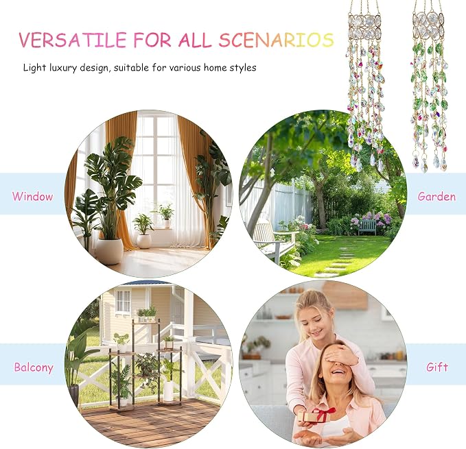 2 Pack Crystal Suncatchers for Window Hanging Rainbow Makers,17inch | Crystal Prisms Sun Catcher Indoor Window,Retirement Gift,Light Catcher,Whimsical Decor,Witchy Home Decor,Cottagecore Decor