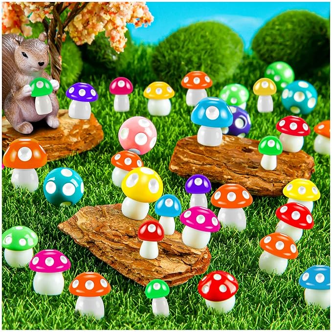 64 pcs Tiny Mushrooms, Colorful Miniature | Fairy Garden, Mini Resin Mushrooms Decoration, Mushroom Statue Cute Figurines, Garden Bonsai Micro Landscape Craft