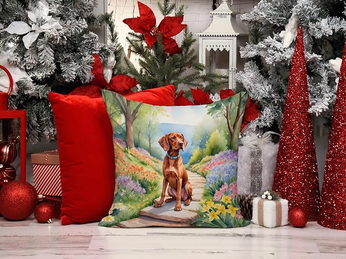 Caroline's Treasures Vizsla Spring Path Throw Pillow Machine Washable, Indoor Outdoor Decorative Pillow for Couch, Bed or Patio, 14Hx14W
