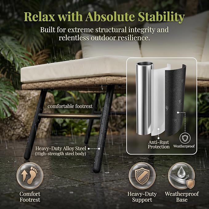 RADIATA 3 Pieces Boho Patio Furniture Set with Comfortable Cushion, Wicker Outdoor Sectional Sofa, L-Shape Lounge Conversation Set for Balcony Porch Backyard Deck, Beige