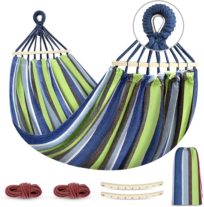 MOSFiATA Hammocks Portable Camping Hammock Upgraded 550lb Comfortable Fabric Hammock with Two Anti Roll Balance Beam and Sturdy Tree Straps for Camping, Patio, Backyard, Outdoor （Light Green）