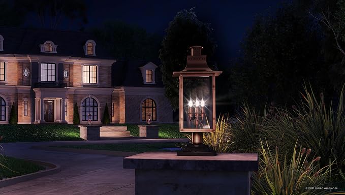 Luxury Antique Outdoor Post/Pier Light, Large Size: 26" H x 12" W, with French Country Style Elements, Rustic Copper Finish, UQL1410, Longview Collection
