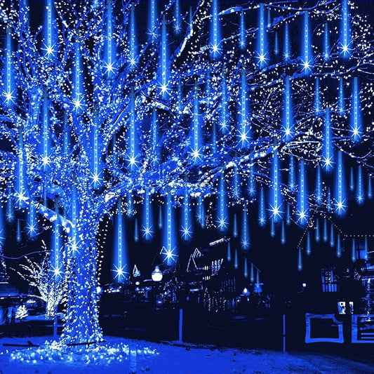 Weepong Christmas Lights Outdoor 32 Tubes 768LEDs Meteor Shower Lights Blue | UL Certified Snow Falling Rain Drop Icicle String Light for Xmas Tree Halloween Decorations Wedding Party Garden Decor