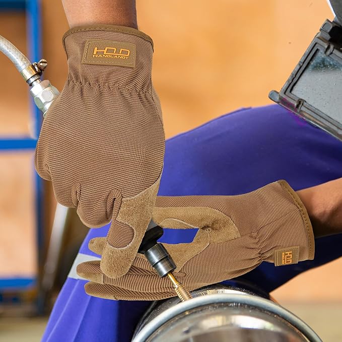 HANDLANDY Leather Gardening Gloves, Leather Work Gloves for Men Women | Durable Utility Men Women Garden Yard Working Glove, for Landscaping, Mechanic, Construction, Driving, Farming, Ranching