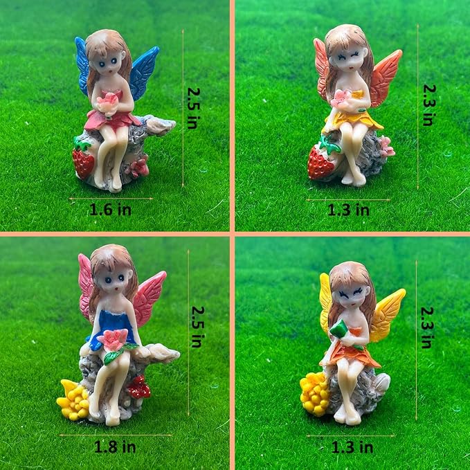 Suartus 4Pcs Miniature Fairy Garden Figurines, Resin Small Fairies Ornaments Mini Elf Statues for DIY Fairy Garden Outdoor Patio Yard Flower Pot Bonsai Micro Landscapes Craft Decoration Accessories