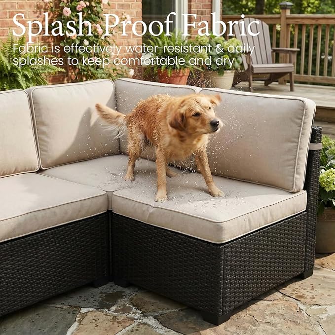 LayinSun 7 Pieces Outdoor Patio Furniture Set with 44" Fire Pit Table Rattan Sectional Sofa Conversation Sets
