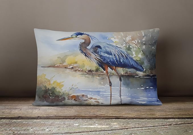 Caroline's Treasures DAC2848PW1216 Blue Heron Throw Pillow Machine Washable, Indoor Outdoor Decorative Pillow for Couch, Bed or Patio, 12HX16W