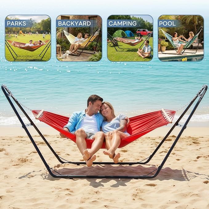 DUMOS Universal Double Hammock Stand Only, Heavy Duty Hammock Stands for 2 Person, Steel Stand for Indoor and Outside Garden Backyard Patio Pool Beach