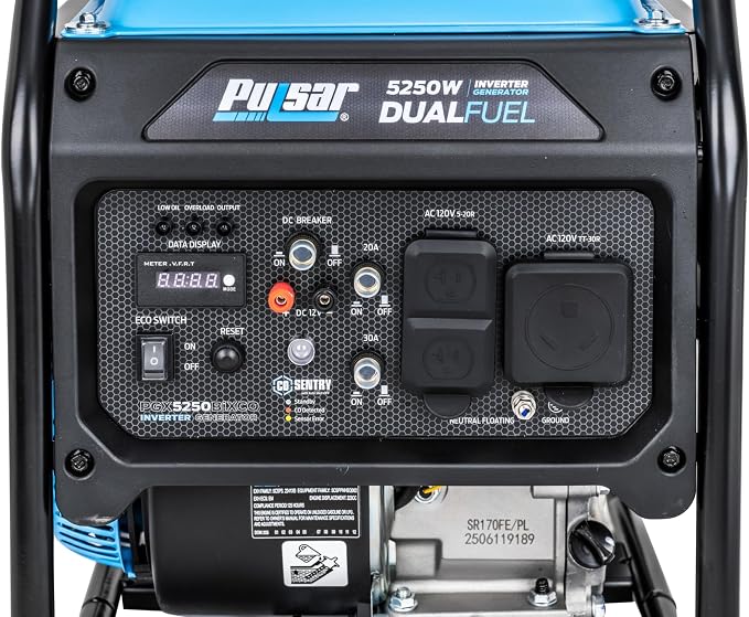 Pulsar PGX5250BiXCO 5250W Dual Fuel Inverter Generator – Gas & Propane, CO Sentry, RV Ready 30A Outlet, Digital Display, Portable Quiet Power for Home Backup, Camping & Jobsite