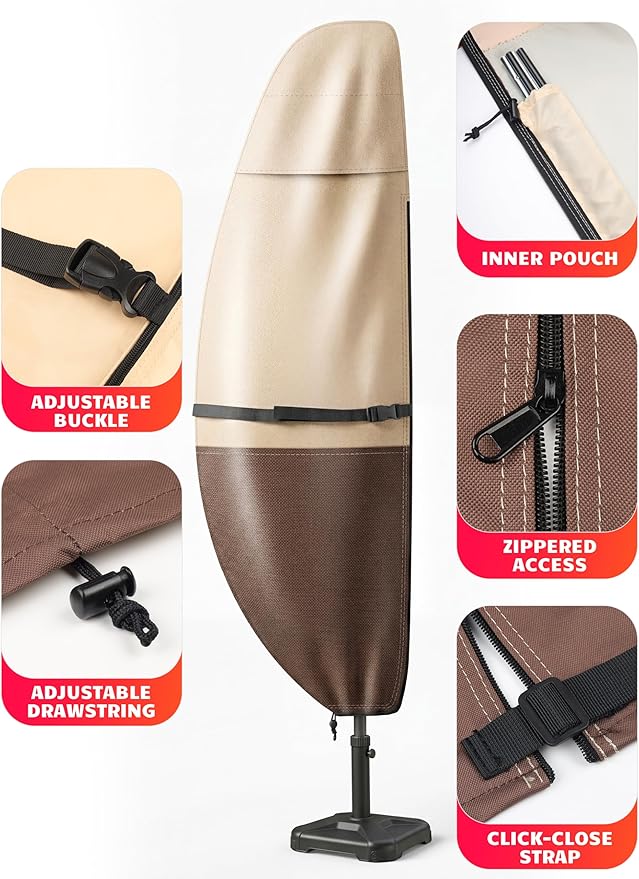 Vailge Patio Umbrella Cover for Offset Umbrella 7-11.5 Feet, 600D Oxford Outdoor Umbrella Cover Waterproof Windproof, Patio & Outdoor Umbrella Cover with Support Pole, Storage Bag