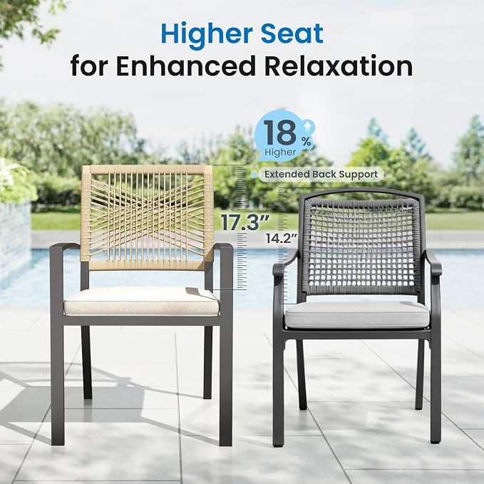 PHI VILLA 9pc Patio Dining Set, 57" Square Table, Wicker Chairs | Outdoor Dining Set for 8, Square Wood-like Patio Dining Table Set with Patio Wicker Chairs for Garden, Porch, Deck