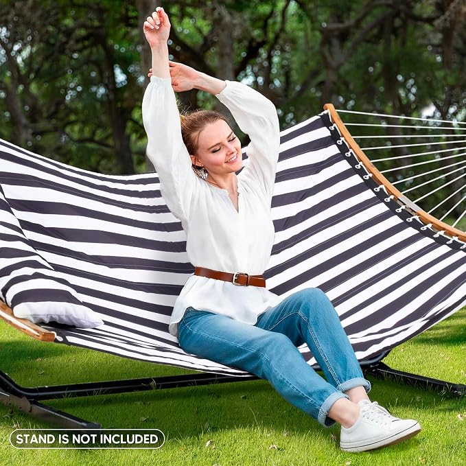 SUNCREAT Hammocks for Outside Hanging Tree Hammock for Outdoor, Large Replacement Hammock for Stand, Black Stripes