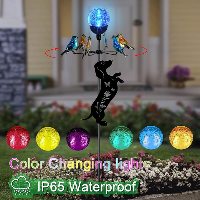Solar Lights Yard Stakes-Bird Wind Spinners,Dachshund Garden Decor | Color Changing LED for Patio,Pathway,Lawn,Walkway,Outdoor Decorative