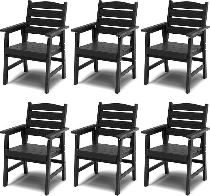 YEFU Outdoor Dining Chairs Set of 6: All-Weather Outdoor Chairs Set of 6 with Wide Seat and Armrests - Heavy-Duty Furniture Set Modern Patio Dining Chair for Outside/Deck/Pool 350lbs Capacity Black