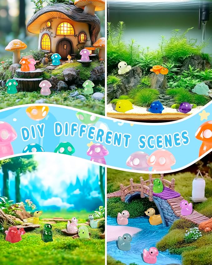 Piemow 180 Pcs Mini Resin Animals Kit, Luminous Landscape Figurines Decor | Tiny Resin Animals Gifts for Aquarium Fairy Garden Bonsai