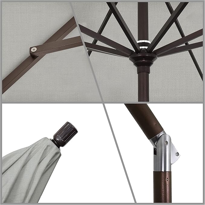 California Umbrella 11Ft Premium Sunbrella Patio Umbrella, Hand-Crank, Tilt-Collar, Bronze Frame, Granite Fabric
