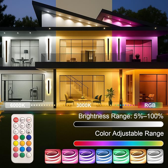 Outdoor Wall Lights, 47.3 Inch Black Exterior Light Fixtures Wall Mount, RGB Modern Porch Lights Wall Sconce, Long Linear Wall Outside Lighting for House, Garage, Front Door