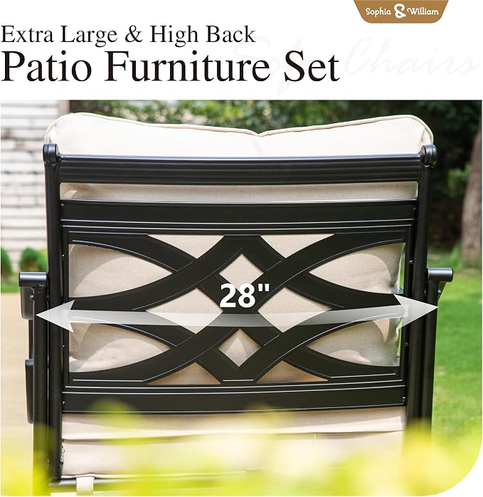 Sophia & William 4 Piece Outdoor Patio Furniture Set, 5 Seats Patio Conversation Sets Clearance with 45" Gas Fire Pit Table x 1, 3-seat Sofa x 1, Rocking Chair x 2 for Porch Lawn, Beige